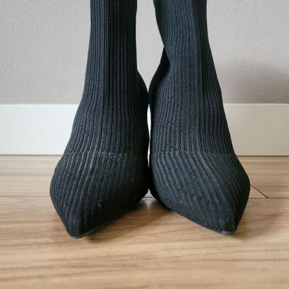 Kurt Geiger London Barbican Knit Sock Pointed Toe Mid Calf Stiletto Boot Black - Picture 7 of 15